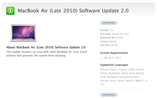 Apple rilascia gli aggiornamenti per iDVD e MacBook Air (fine 2010)
