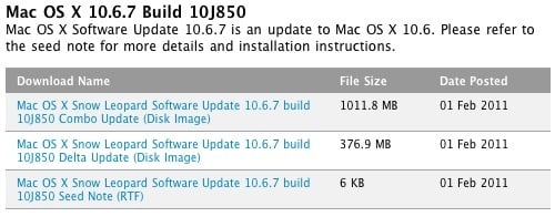 Nuova build di Mac OS X 10.6.7 inviata agli sviluppatori