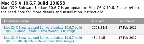 Apple rilascia Mac OS X 10.6.7 Build 10J858 agli sviluppatori