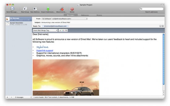 Direct Mail Basic, l’email marketing su Mac