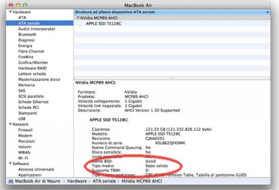 Mac OS X 10.6.7 non supporta la tecnologia TRIM