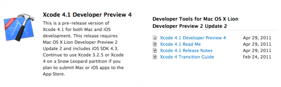OS X Lion, rilasciato XCode 4.1 Developer Preview