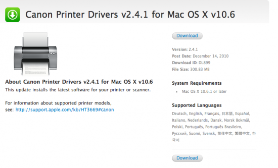 Apple corregge i problemi con le stampanti Canon su Mac OS X 10.6.7