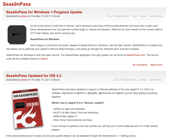 Seas0nPass aggiornato per iOS 4.3, jailbreak per AppleTV versione 4.2