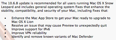 Mac OS X 10.6.8 rimuove il malware MacDefender e rende il Mac App Store com compatibile con Lion
