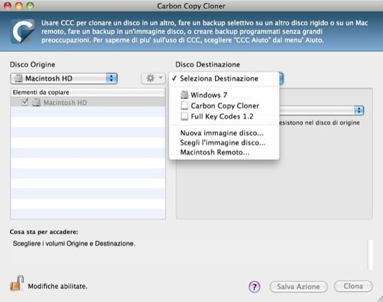 Carbon Copy Cloner,  crea dischi di backup avviabili