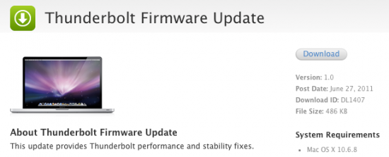 Disponibile il primo update per il firmware Thunderbolt
