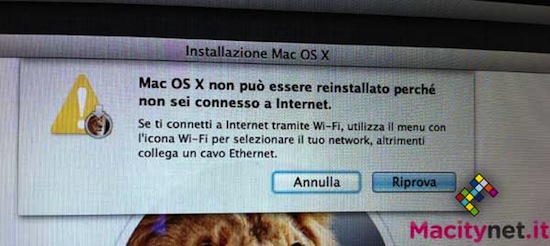 Mac OSX Lion necessita di una connessione internet anche per il ripristino