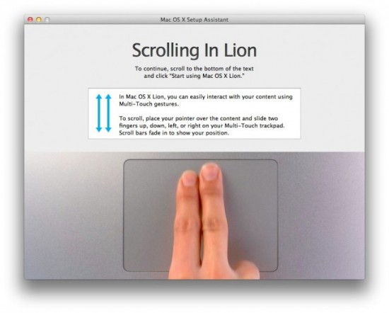 Il primo Boot di Mac OS X Lion insegnerà agli utenti come utilizzare le nuove gestures multitouch