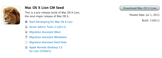 Apple invia Mac OS X Lion Golden Master agli sviluppatori!