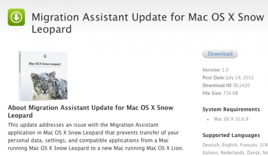 Apple aggiorna Assistente Migrazione in vista del rilascio di Lion