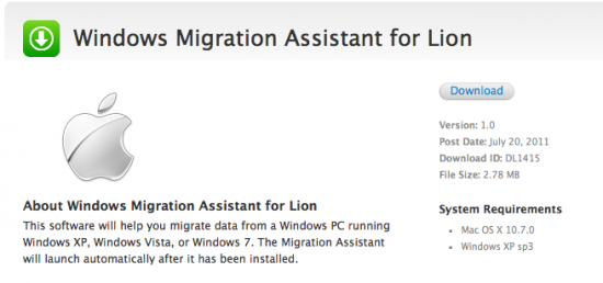 Disponibile l’assistente di migrazione a Lion per sistemi Windows