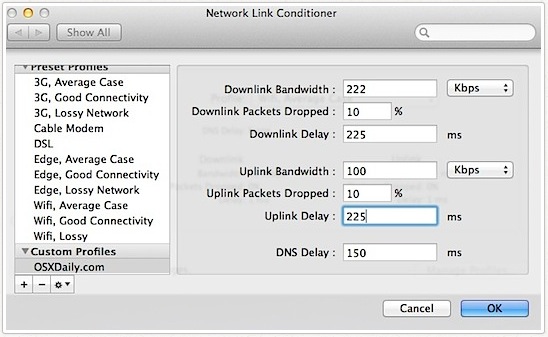 Nuovo tool in OS X Lion – Network Link Conditioner