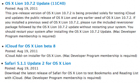 Apple rilascia agli sviluppatori OS X Lion 10.7.2, iCloud beta 8 e Safari 5.1.1 update 2
