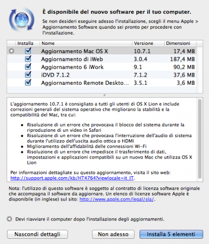 Rilasciato OS X Lion 10.7.1 al pubblico