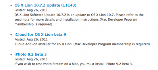 Apple rilascia nuove build di OS X 10.7.2, iCloud e iPhoto 9.2 per gli sviluppatori