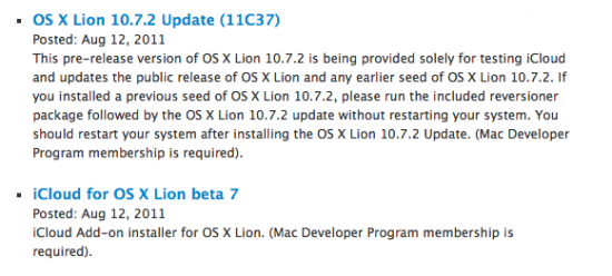 Apple rilascia una nuova build di OS X Lion 10.7.2 e iCloud beta 7 agli sviluppatori