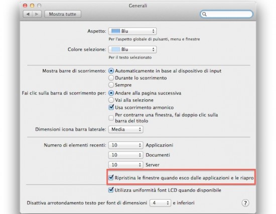 Come disattivare la funzione Ripristina di OS X Lion solo per alcune applicazioni