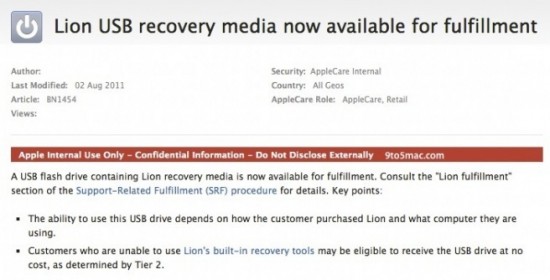 La penna USB per ripristinare Lion arriva negli Apple Store