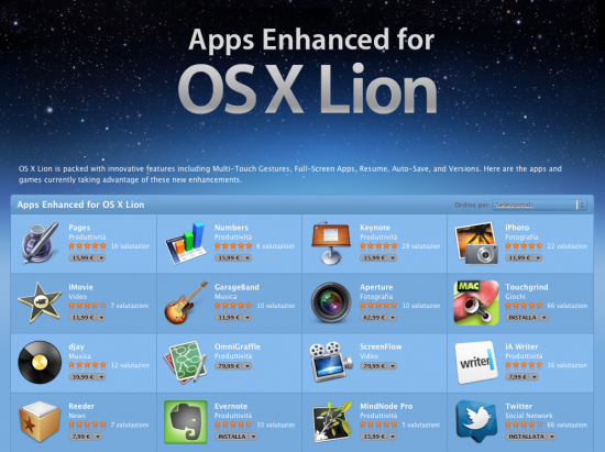 Apple apre la sezione “Applicazioni Ottimizzate per Lion” nel Mac App Store
