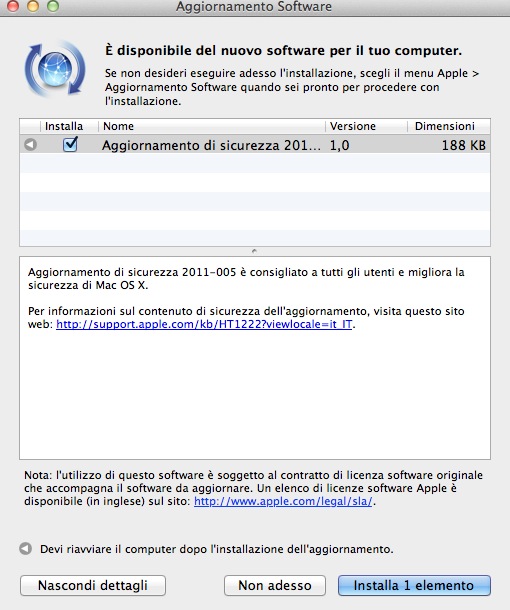 Apple rilascia Security Update 2011-005 per Lion e Snow Leopard
