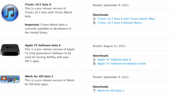 Disponibile per gli sviluppatori iTunes 10.5 beta 8 e iWork for iOS beta 3