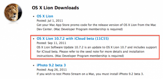 Apple ha inviato OS X Lion 10.7.2 agli sviluppatori: arriva l’integrazione con iCloud