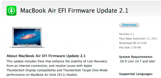 Apple si prepara al rilascio dei Thunderbolt Display pubblicando un nuovo aggiornamento EFI per i MacBook Air