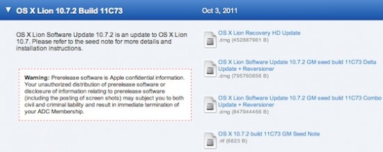 Apple invia OS X 10.7.2 Golden Master agli sviluppatori