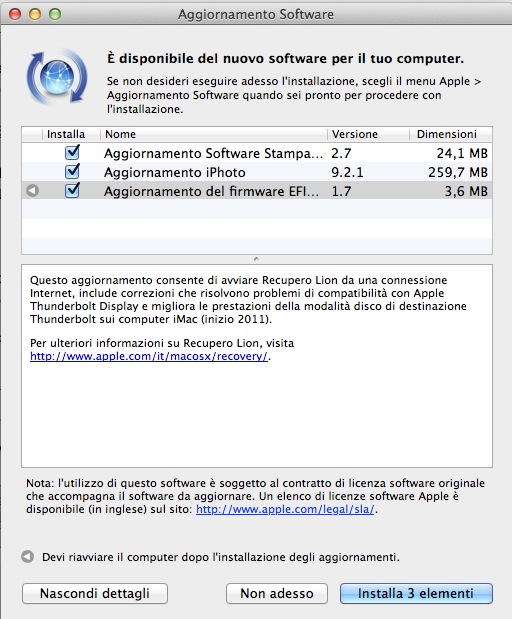 Apple rilascia gli aggiornamenti di Software Stampa ed EFI Firmware per i Mac