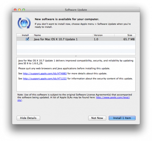 Apple rilascia Java Update 1 per Mac OS X 10.7