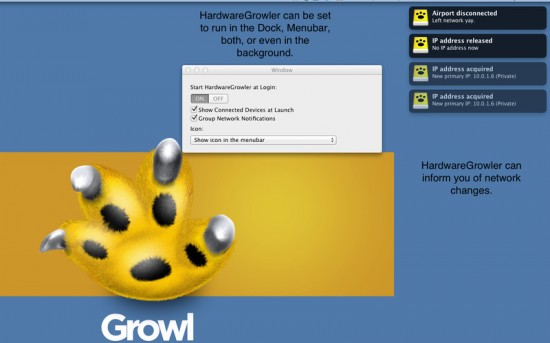 HardwareGrowler, una comoda utility per scoprire i cambiamenti di stato dell’hardware nel vostro Mac