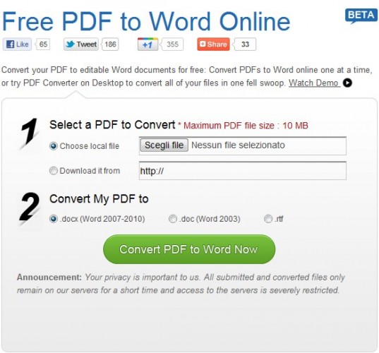 Free PDF to Word Online di Wondershare: convertire facilmente files PDF in Word direttamente online