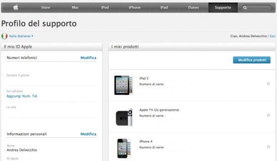 Registriamo il nostro hardware sul sito di supporto della Apple per avere tante utili informazioni a portata di un clic