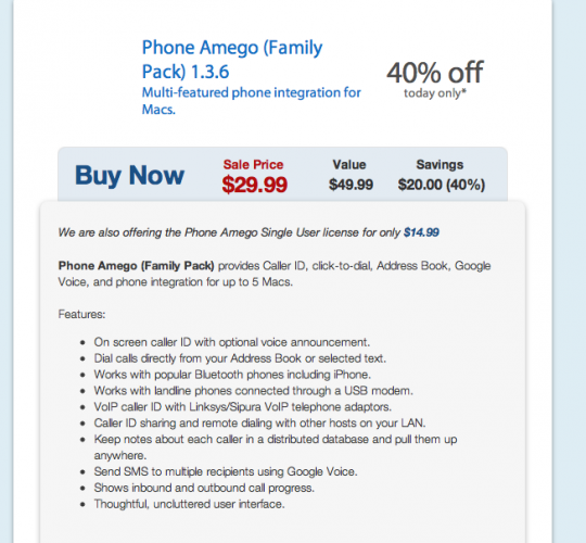 Phone Amego: il telefono sul Mac in offerta su MUPROMO
