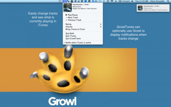 GrowlTunes, un programma per implementare l’utilizzo di iTunes in Growl durante l’ascolto di brani