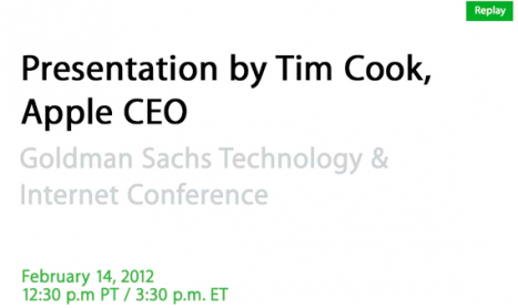 Sul sito di Apple è disponibile il file audio con l’intero intervento di Tim Cook alla Goldman Sachs Conference