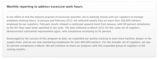 Apple pubblica il rapporto mensile sull’impegno per ridurre le ore lavorative extra degli operai in Cina