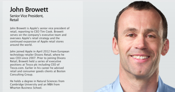 Appare la scheda di John Browett sulla pagina della Leadership di Apple