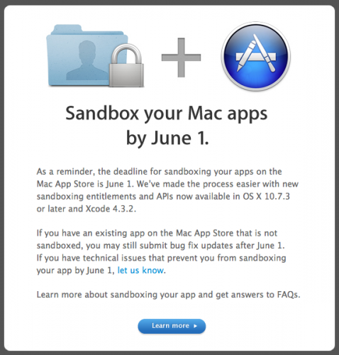 Apple ricorda agli sviluppatori che dal primo giugno le app su Mac App Store dovranno implementare il Sandboxing