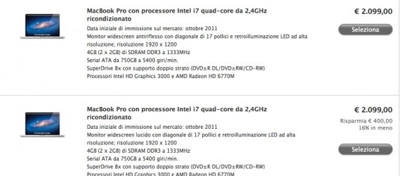 Tanti MacBook Pro da 17 pollici ricondizionati su Apple Store Online