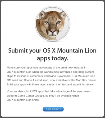 Apple invita gli sviluppatori ad inviare le proprie applicazioni per OS X Mountain Lion per l’approvazione su App Store