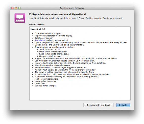 L’applicazione HyperDock si aggiorna con il supporto a Mountain Lion e Retina Display