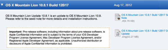 Apple invia la nuova build 12B17 della beta di OS X Mountain Lion 10.8.1 agli sviluppatori