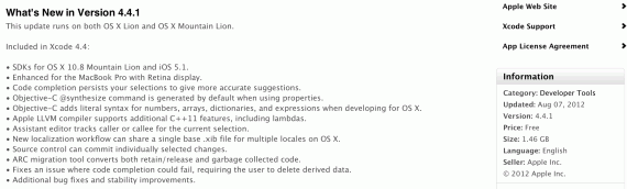 Apple rende disponibile al download Xcode 4.4.1
