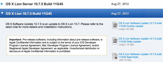 Apple ha inviato OS X 10.7.5 build 11G45 agli sviluppatori