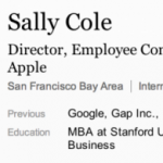 Apple assume Sally Cole