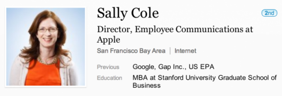 Apple assume Sally Cole