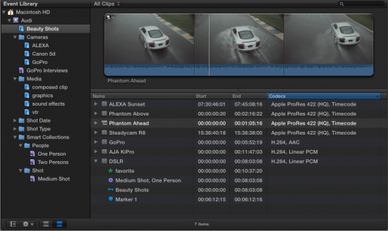 Final Cut Pro X: Organizzare gli eventi