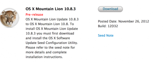 Apple rilascia la prima beta di Mountain Lion 10.8.3